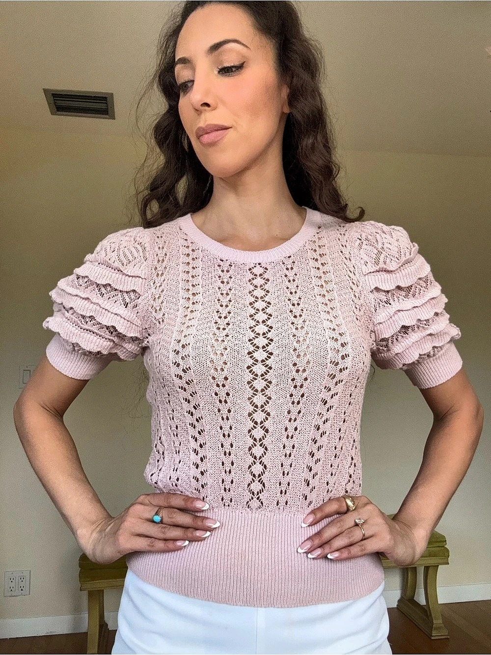 Express Pink Ruffle Sleeve Sweater Size Small